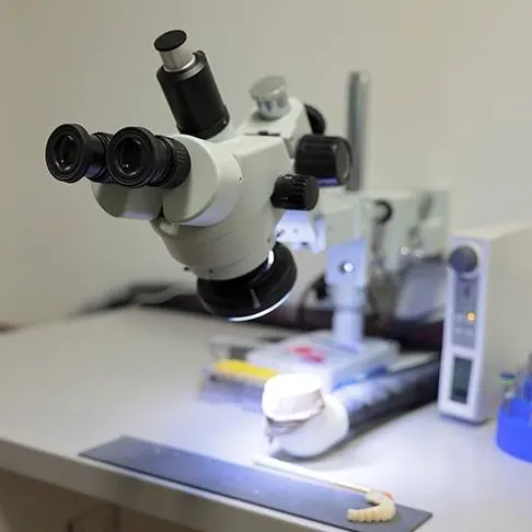 The lab microscope used to check the fit of a restoration.